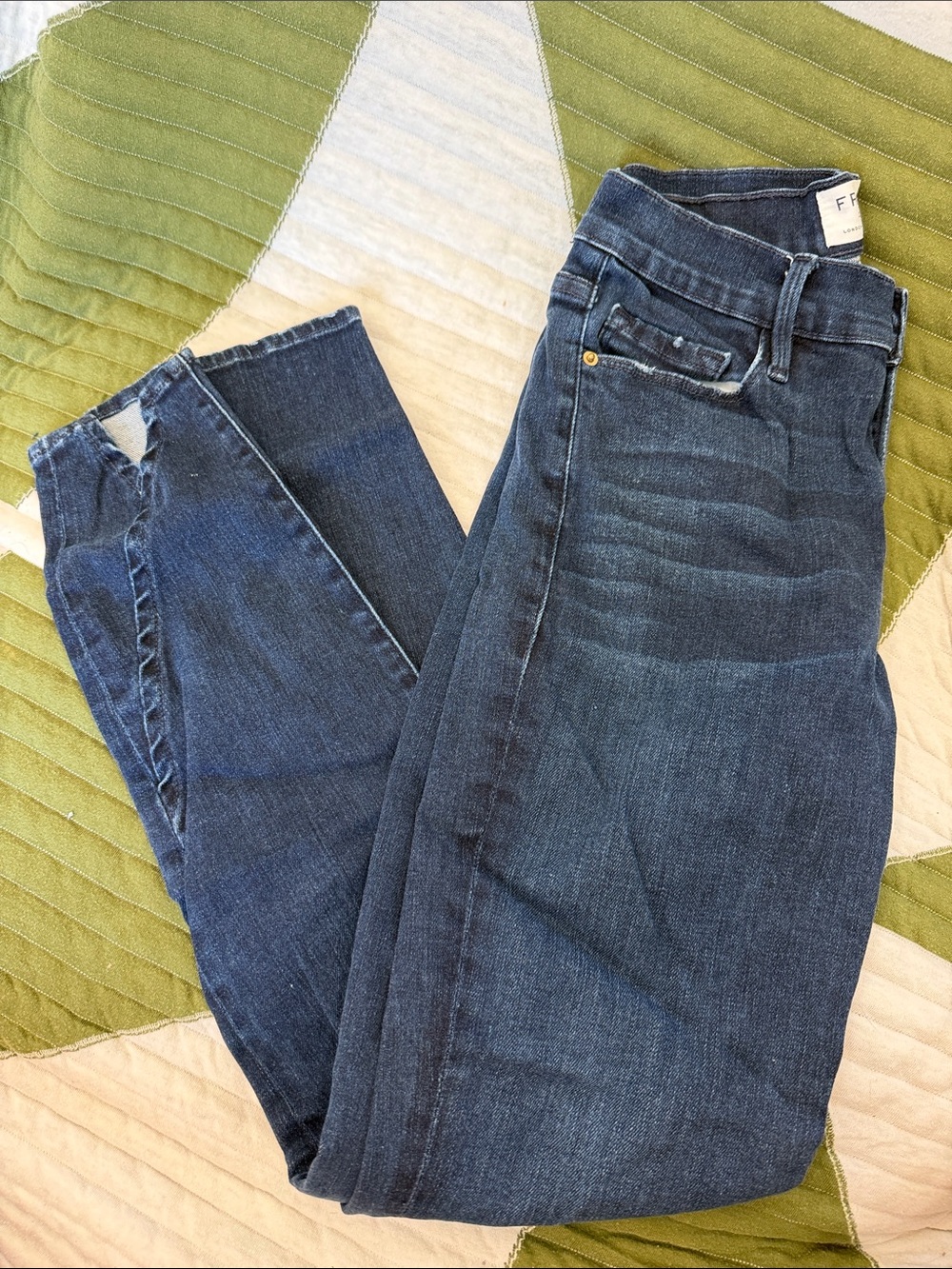 Frame Denim Lauretta Dark Blue Hi Rise Skinny Jeans Split Hem
